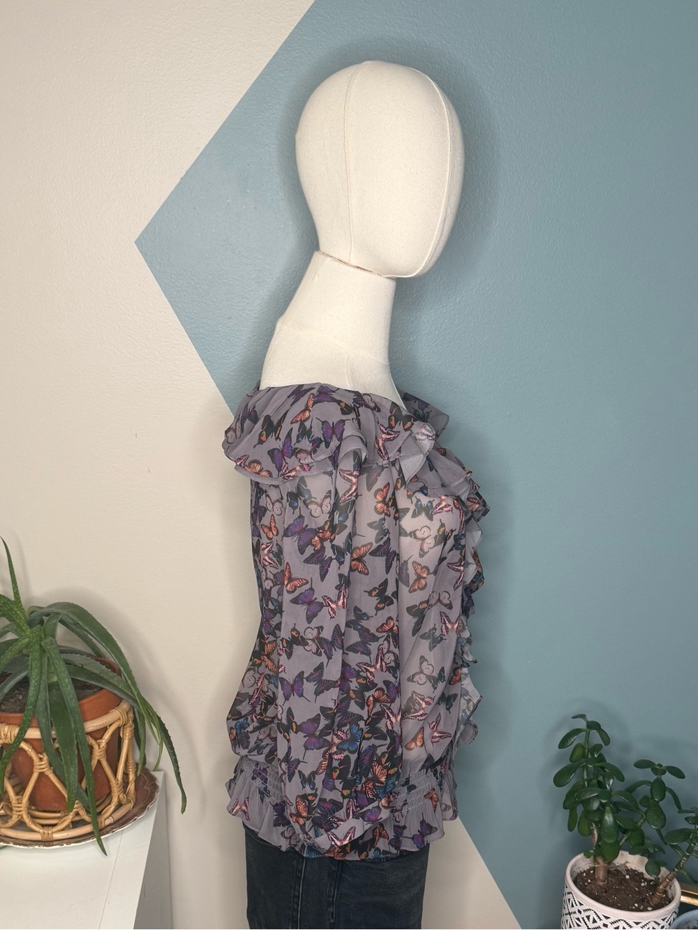 Ted Baker Butterfly Ruffle Chiffon Smocked Blouse Whimsical Balletcore Size 1 - Picture 4 of 12